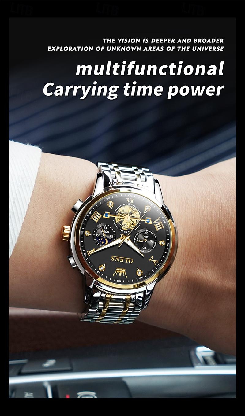New Olevs Brand Men'S Watch Luminous Chronograph 24-Hour Indication Quartz Watch Business Steel Belt Men'S Waterproof Wristwatch 2025 - $34.99 –P12