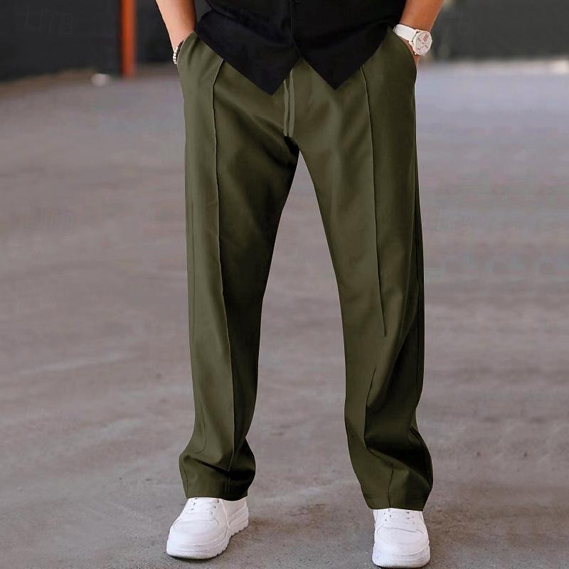 Per uomo Pantaloni della tuta Pantaloni A cordoncino Vita elastica Gamba dritta Liscio Comfort Sportivo Giornaliero Di tendenza Informale Verde militare Nero Media elasticità del 2026 a $21.99 –P10