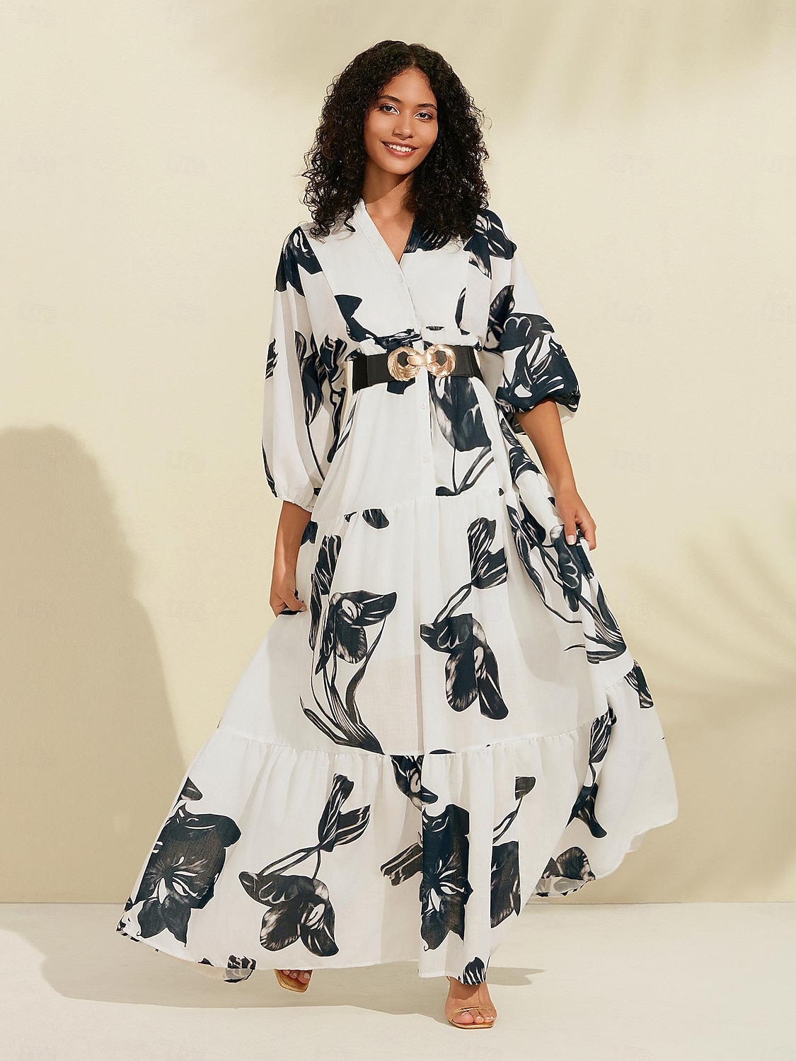 Floral V Neck Belted Maxi Dress 2024 - $59.99 –P4