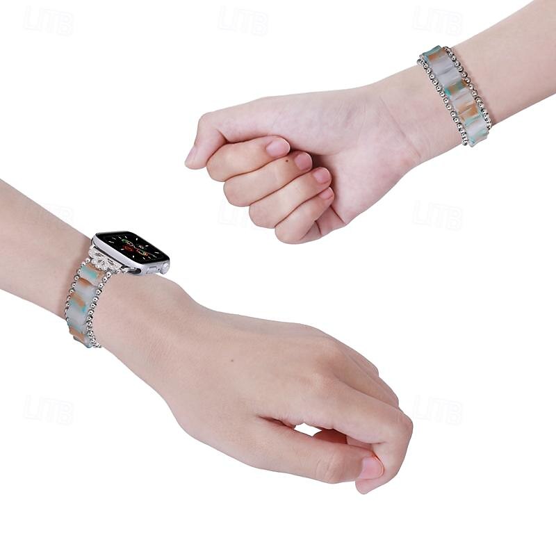 Pulseira de joias Compatível com Pulseira Apple Watch 38mm 40mm 41mm 42mm 44mm 45mm 49mm Com Miçangas Ajustável Respirável Resina pulseira de substituição para iwatch Ultra 2 Series 9 8 7 SE 6 5 4 3 de 2025 por $14.99 –P10