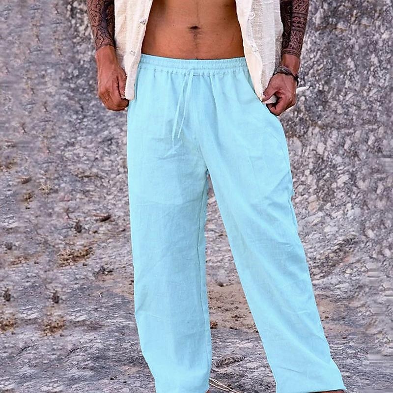 Férfi Vászon nadrág Nadrág Nyári nadrág Strand nadrág Zseb Zsinór Rugalmas derék Sima Mokaszinok Légáteresztő Napi Szabadság Vakáció Hawaii Boho Fekete Fehér 2025 - $18.99 –P8