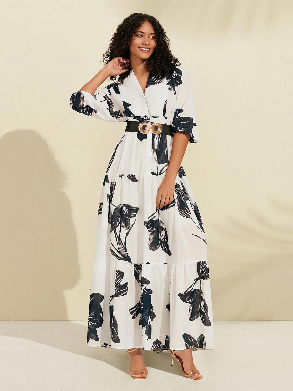 Floral V Neck Belted Maxi Dress 2024 - $59.99 –P5