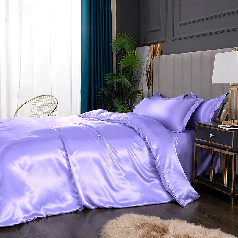 Set copripiumino rinfrescante 3 pezzi lenzuolo rinfrescante set biancheria da letto in raso di seta di lusso con più colori set copripiumino morbido tinta unita 1 copripiumino 2 federe del 2025 a $37.99 –P11