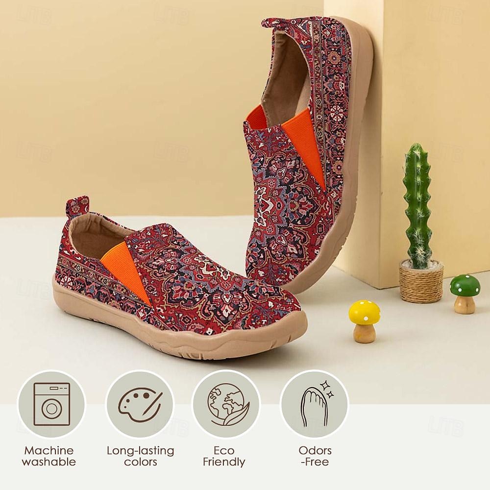Women's Sneakers Flats Slip-Ons Print Shoes Slip-on Sneakers Daily Vacation Travel Floral National Totem Flat Heel Bohemia Vacation Casual Walking Canvas Loafer Yellow Red Blue 2025 - $54.99 –P3