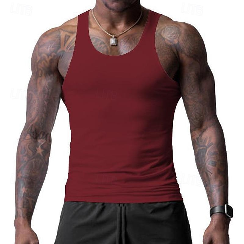 Voor heren Singlet Vest Top Onderhemd Mouwloos shirt Mouwloos Strakke ronde hals Lente zomer Effen Modieus Ontwerper Basic Vakantie Straat Uitgaan Zwart Wit Wijn Top T-shirt voor mannen 2025 - $13.49 –P13