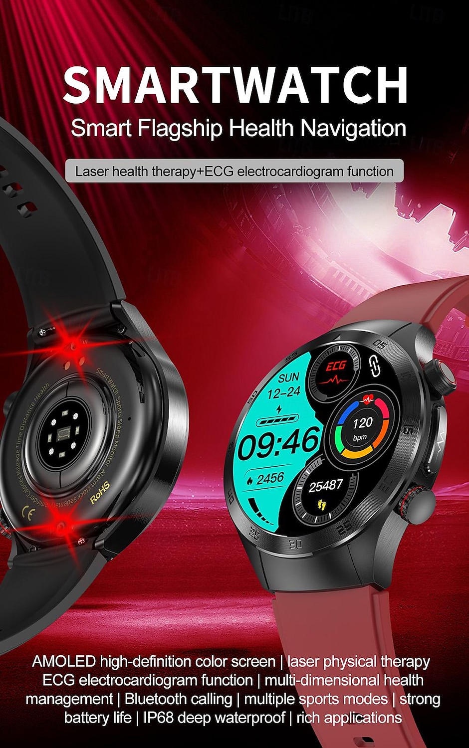 Laser Physiotherapy Blood Glucose Smart Health Watch Fitness Running Watch Bluetooth Temperature Monitoring Pedometer Compatible with Android iOS Women Men IP67 Waterproof 2025 - $97.99 –P1