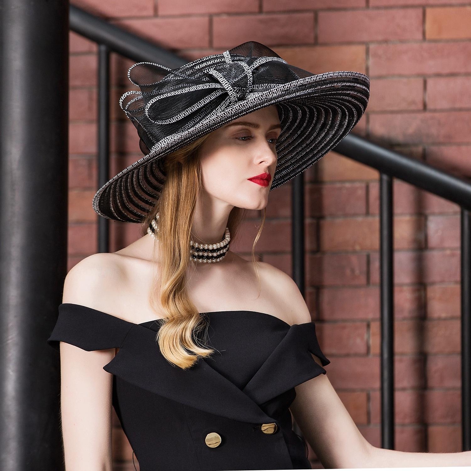 cappelli copricapo cappello a secchiello in fibra cappello floscio cappello da sole da sposa casual elegante matrimonio con copricapo bowknot copricapo del 2025 a $42.99 –P3
