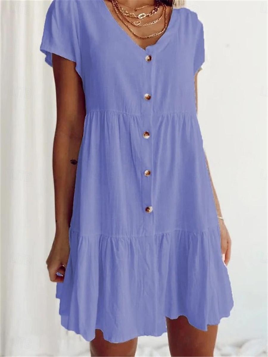 Women's White Sky Blue Purple Summer Spring Mini Dress Linen-Inspired Dresses White Dress Shirt Dress Casual Vacation Daily Loose Fit Plain V Neck 2025 - $22.99 –P2