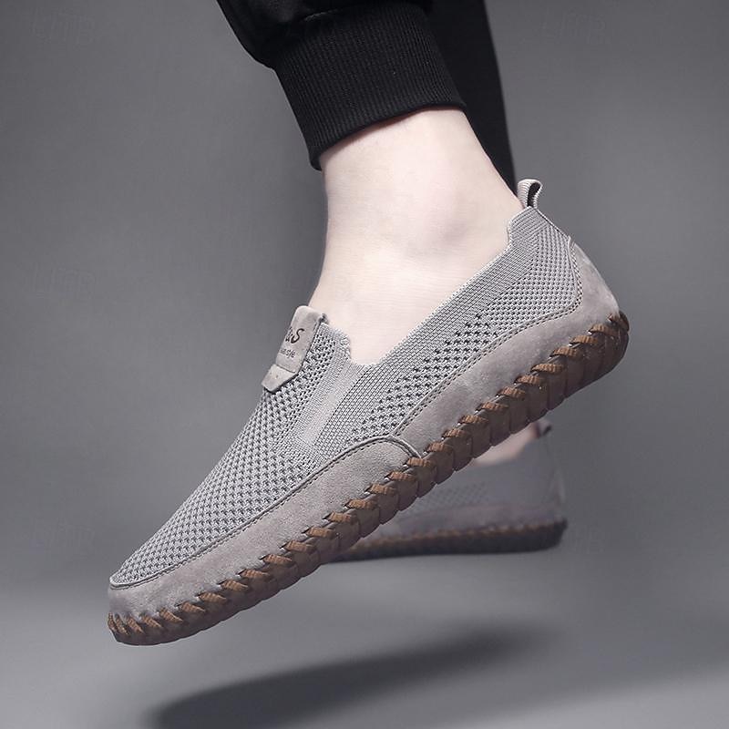 Per uomo Mocassini e Slip-Ons Scarpe fatte a mano Footing Informale Giornaliero PU Traspirante Comodo Beige / Bianco Grigio Estate Autunno del 2025 a $49.99 -P6