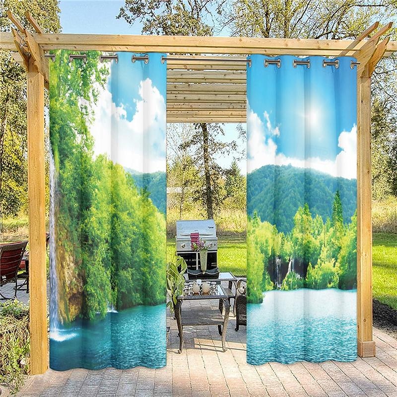 Cortinas exteriores para patio, opacas impermeables, cubierta exterior para cenador, pabellón, pérgola, cenador, solárium, 2 paneles, cascada río 2025 - $31.99 –P1