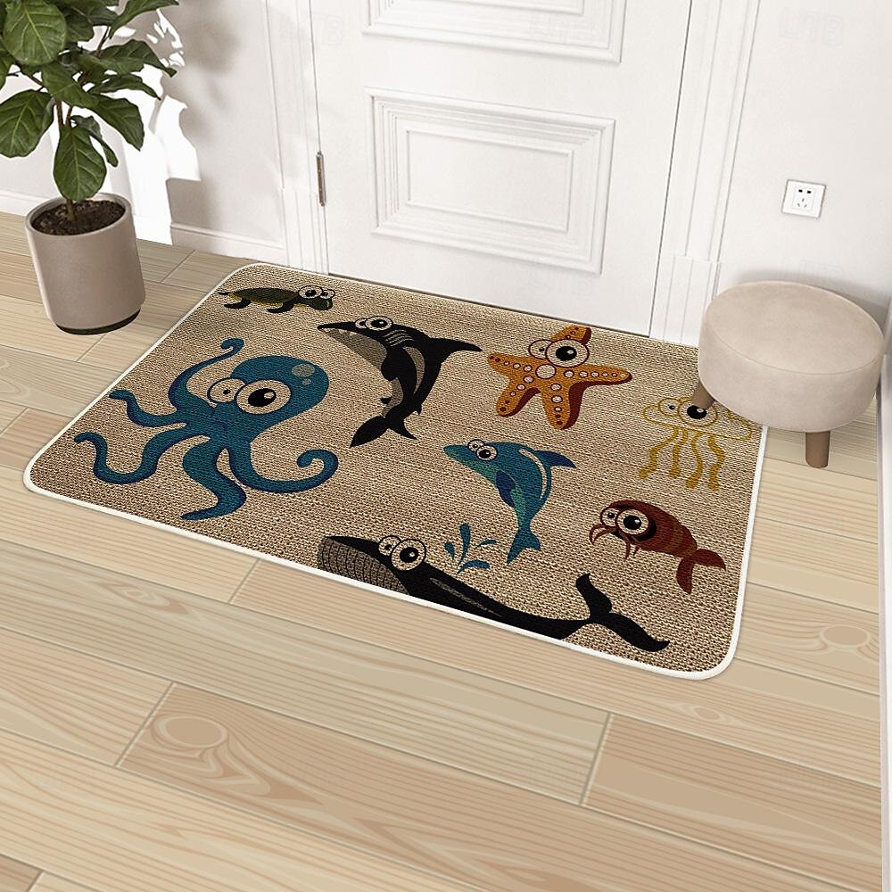 summer fishes dørmatte kjøkkengulvmatter sklisikker vaskbar, absorberende innendørs dørmatte myk lin entréteppe skittfanger for kjøkken/spisestue/soverom 2025 - $16.99 –P6