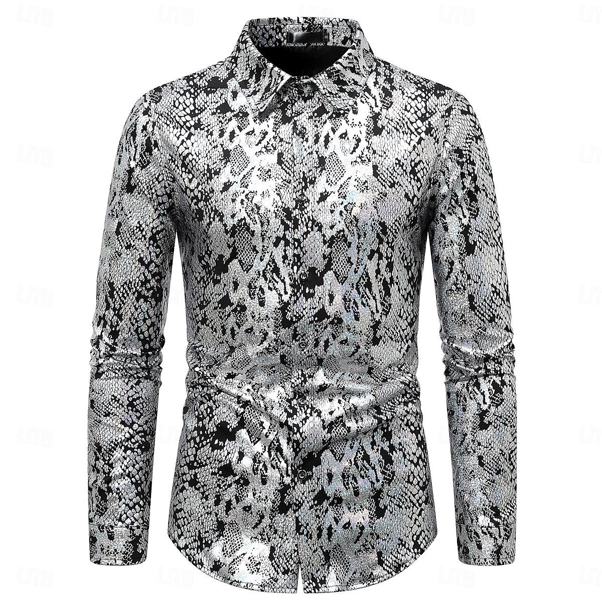 Disko 1980er Glänzend Metallisch Bluse / Hemd Maskerade Disco Herren Halloween Karneval Maskerade Leistung Veranstaltung / Fest Bühne Erwachsene Hemd Frühling & Sommer 2025 - $32.99 –P3