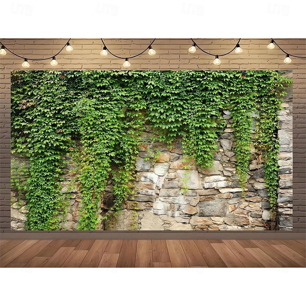 1pc Spring Garden Leaves Falling Horticultural Plants Grunge Stone Wall Green Banner Leaves And Branches Covering Vintage Architecture Photo Background 2025 - $13.99 –P5