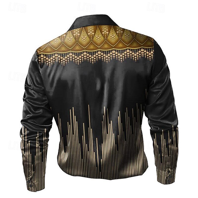 Men's Ethnic Baroque Dress Shirt Button Up Shirt Long Sleeve Fashion Casual Vacation Daily Evening Party Summer Spring Fall Turndown Collared Shirts Buttons Print Black 2025 - $31.99 –P2