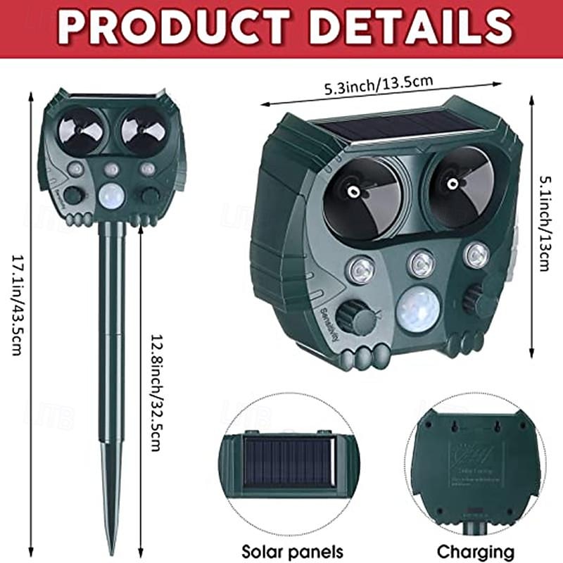 Solar Powered Animal Repeller – Ultrasonic Bird, Dog, Snake Deterrent with Sound, Flash Light for Outdoor Garden and Farm Use 2025 - $38.99 –P8