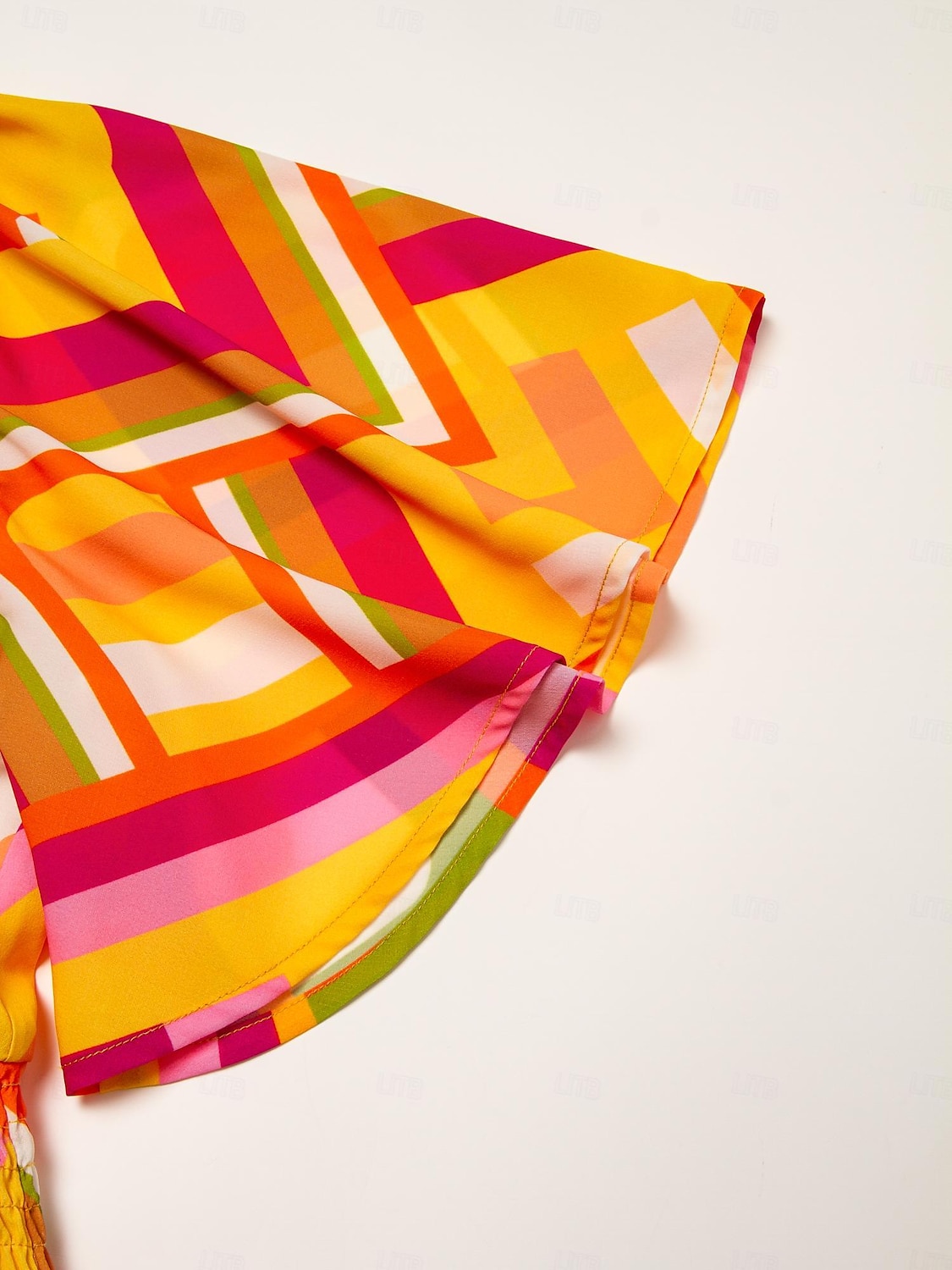 Damskie Sukienki szyfonowe Sukienka maxi Pomarańczowy Krótki rękaw Geometryczny Drukowanie Wiosna i lato W serek Sukienka wzór S M L 2025 - $131.99 –P11