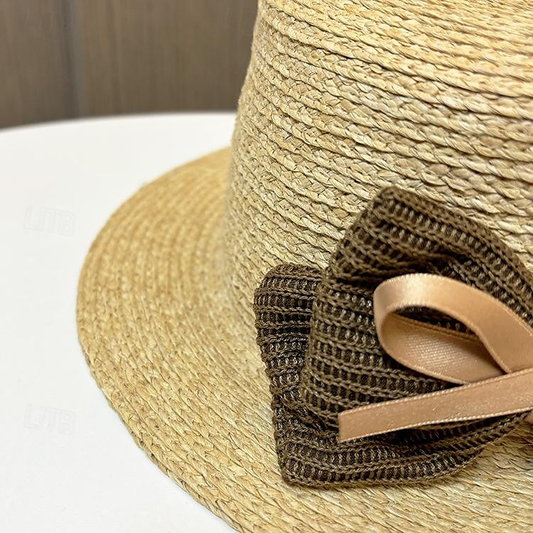 Klobouky Doplňky do vlasů akryl / bavlna Sláma Slamák Sluneční klobouk Dovolená Plážové Elegantní Romantické S Mašle Čistá Barva Přílba Pokrývky Hlavy 2025 - $23.99 –P1