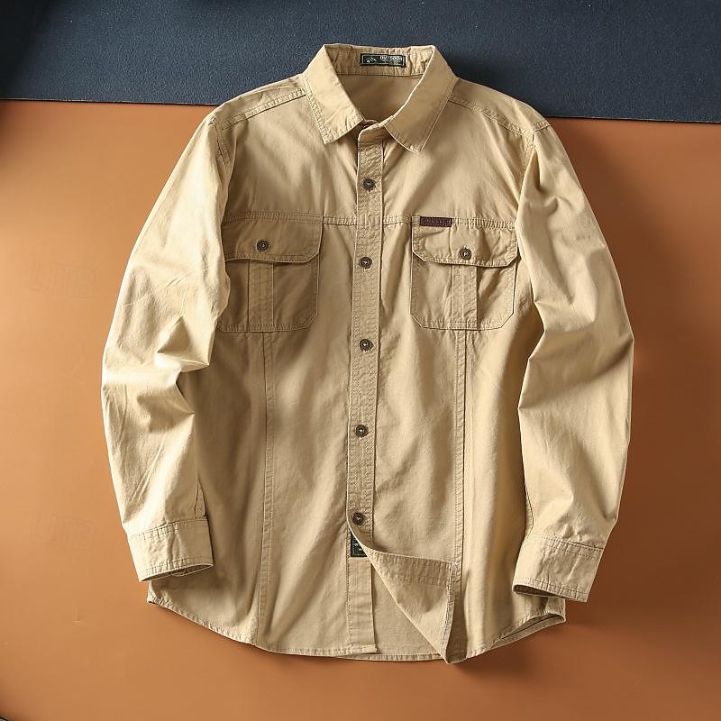 Men's Shirt Button Up Shirt Work Shirt Cargo Shirt Black White khaki Army Green Long Sleeve Plain Lapel Hawaiian Vacation Pocket Clothing Apparel Fashion Casual Comfortable 2025 - $33.99 –P6