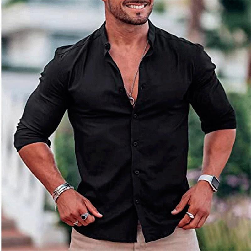 Herre Skjorte Sommerskjorte Uformell skjorte Strandskjorte Skjorte med knapper Svart Hvit Vin Navyblå Himmelblå Langermet عادي bestefars krage Båndkrage Feriereise Hawaiisk Klær Polyester Mote Fritid 2026 - $26.99 –P11