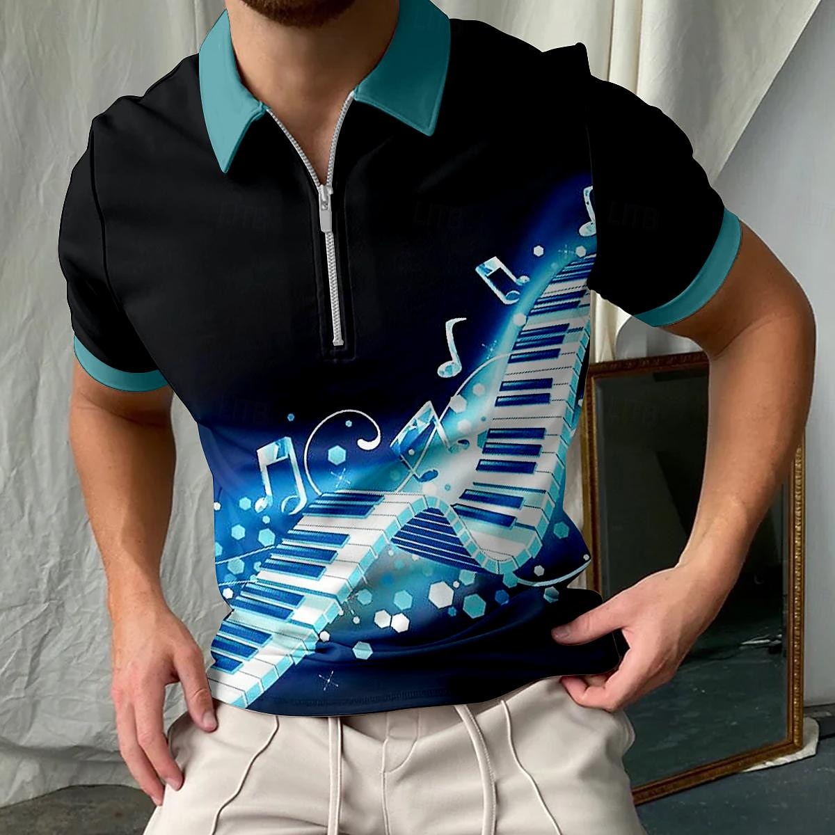 Music Festival Men's Music Zip Polo Shirts Golf Shirt Short Sleeve Polo Shirts Collared Shirts Casual Vacation Wear Festival Wear Party Outfits 3D Print Quarter Zip Polo Summer Black Blue 2026 - $23.99 –P2