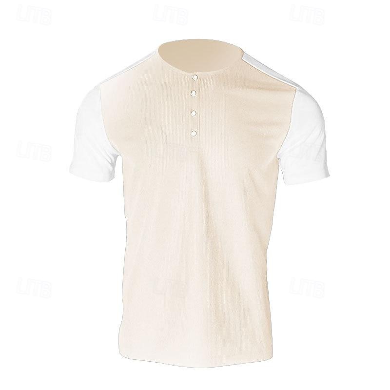 Men's Waffle Tee Button T Shirt T Shirt Waffle Henley Shirt Short Sleeve Henley Spring & Summer Color Block Fashion Designer Basic Patchwork Vacation Street Going out Black White Royal Blue Top Tee 2025 - $20.99 –P16
