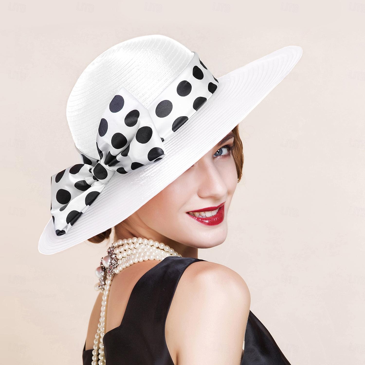 Cappelli Fibra Bombetta / Cappello a cloche Cappello a secchiello Cappello di paglia Matrimonio Tè Elegante Matrimonio Con Fiocco Pois Copricapo Copricapo del 2025 a $49.99 –P12