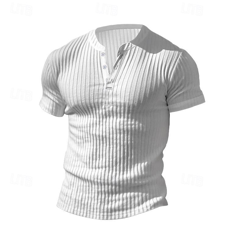 Men's Button T Shirt T Shirt Henley Shirt Tee Short Sleeve V Neck Spring & Summer Plain Pit Strip Fashion Designer Basic Vacation Street Going out Wine Black White Top Tee for Men 2025 - $12.49 –P3