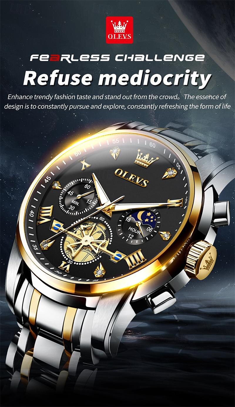 New Olevs Brand Men'S Watch Luminous Chronograph 24-Hour Indication Quartz Watch Business Steel Belt Men'S Waterproof Wristwatch 2025 - $34.99 –P1