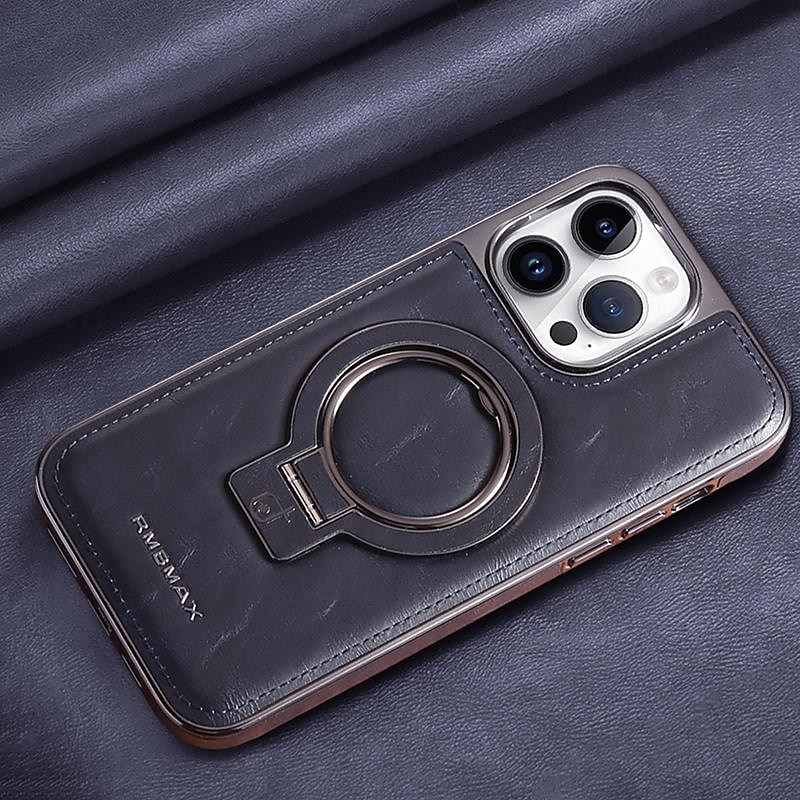 Чехол для телефона для iPhone 16 iPhone 15 Pro Max iPhone 14 13 12 11 Pro Max Plus задняя крышка с кольцевым держателем магнитная поддержка беспроводной зарядки ретро натуральная кожа нержавеющая 2025 - $27.99 –P16