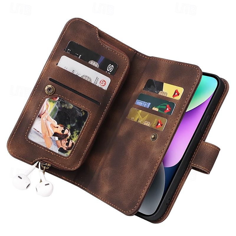 هاتف غطاء من أجل iPhone 15 Pro Max iPhone 14 13 12 11 Pro Max Plus Mini SE حافظة بطاقة المحفظة سحاب حماية كاملة للجسم مع رباط المعصم مكتب  /  الأعمال TPU جلد PU 2025 - $26.99 –P9