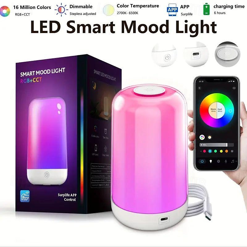 1 шт. светодиодная умная RGB сенсорная лампа для прикроватного столика стильный дизайн и режим RGB теплый до холодного белого регулируемый яркости и RGB многоцветная умная ночная лампа для гостиной и 2025 - $37.99 –P2