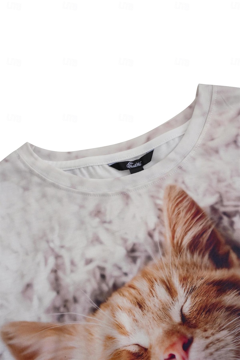 dámské tričko basic cat print krátký rukáv běžné topy kulatý výstřih denní víkend bílá 2025 - $19.99 –P7
