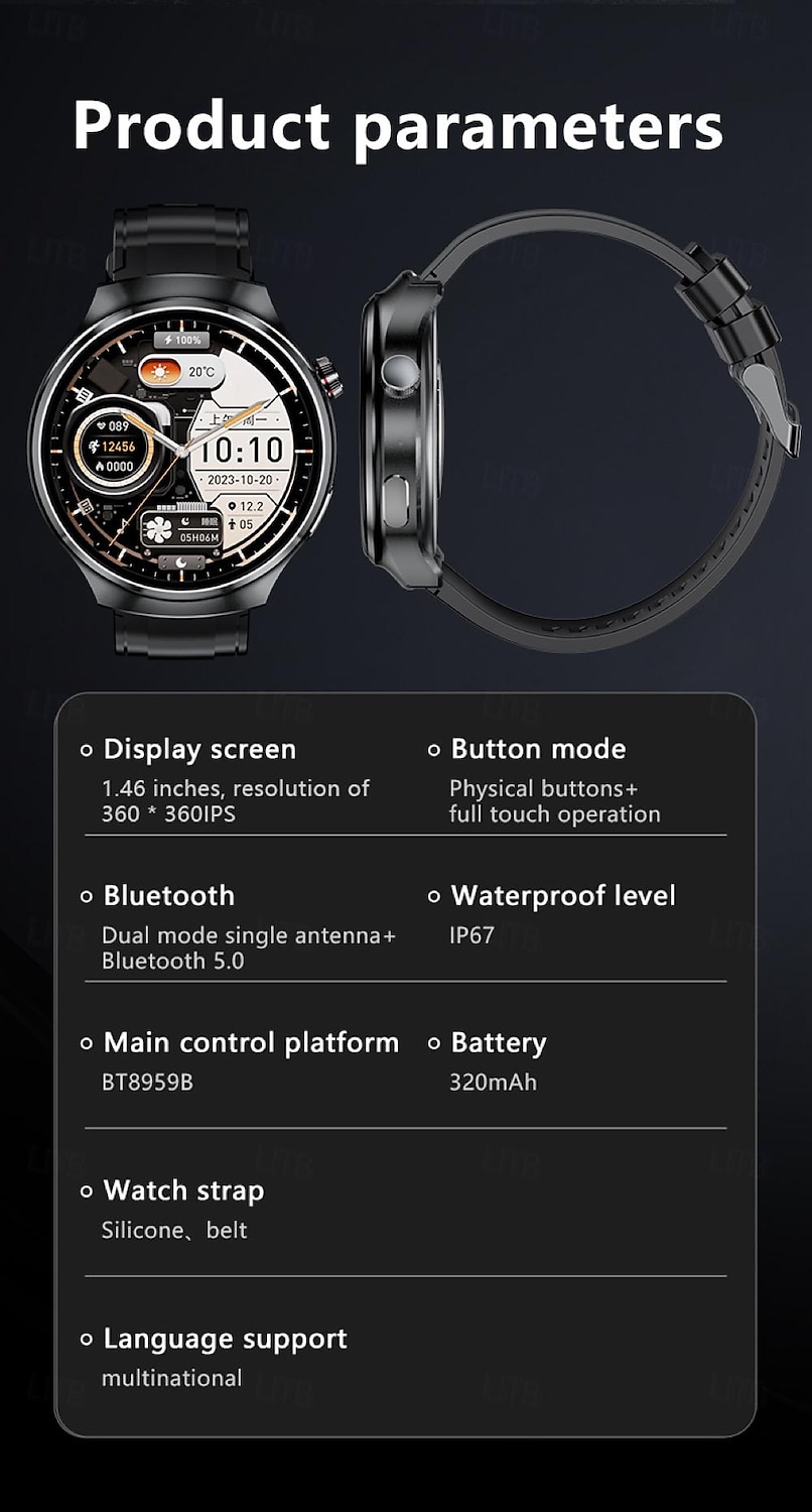696 V16 Εξυπνο ρολόι 1.46 inch Έξυπνο ρολόι Bluetooth ΗΚΓ + PPG Βηματόμετρο Υπενθύμιση Κλήσης Συμβατό με Android iOS Γυναικεία Άντρες Κλήσεις Hands-Free Υπενθύμιση Μηνύματος IP 67 Θήκη ρολογιού 48mm 2025 - $46.99 –P16