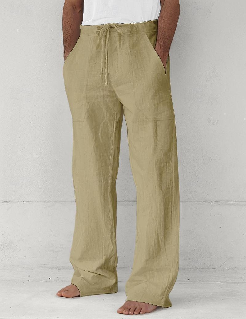 Herr Långbyxor Casual byxor Sommarbyxor Säckiga byxor Strandbyxor Snörning Framficka Rakt ben Slät Komfort Mjuk Fullängd Strand Yoga Helgdag Mode Hawaiisk Svart Vit 2026 - $25.99 –P12