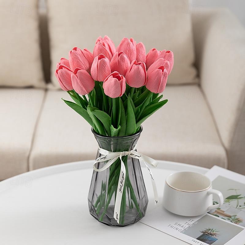 Umělá květina tulipán z pu, realistická simulace tulipánu pro domácí dekoraci, svatební umělá květina, měkký dotek, elegantní aranžmá z umělých tulipánů 2025 - $9.49 –P16
