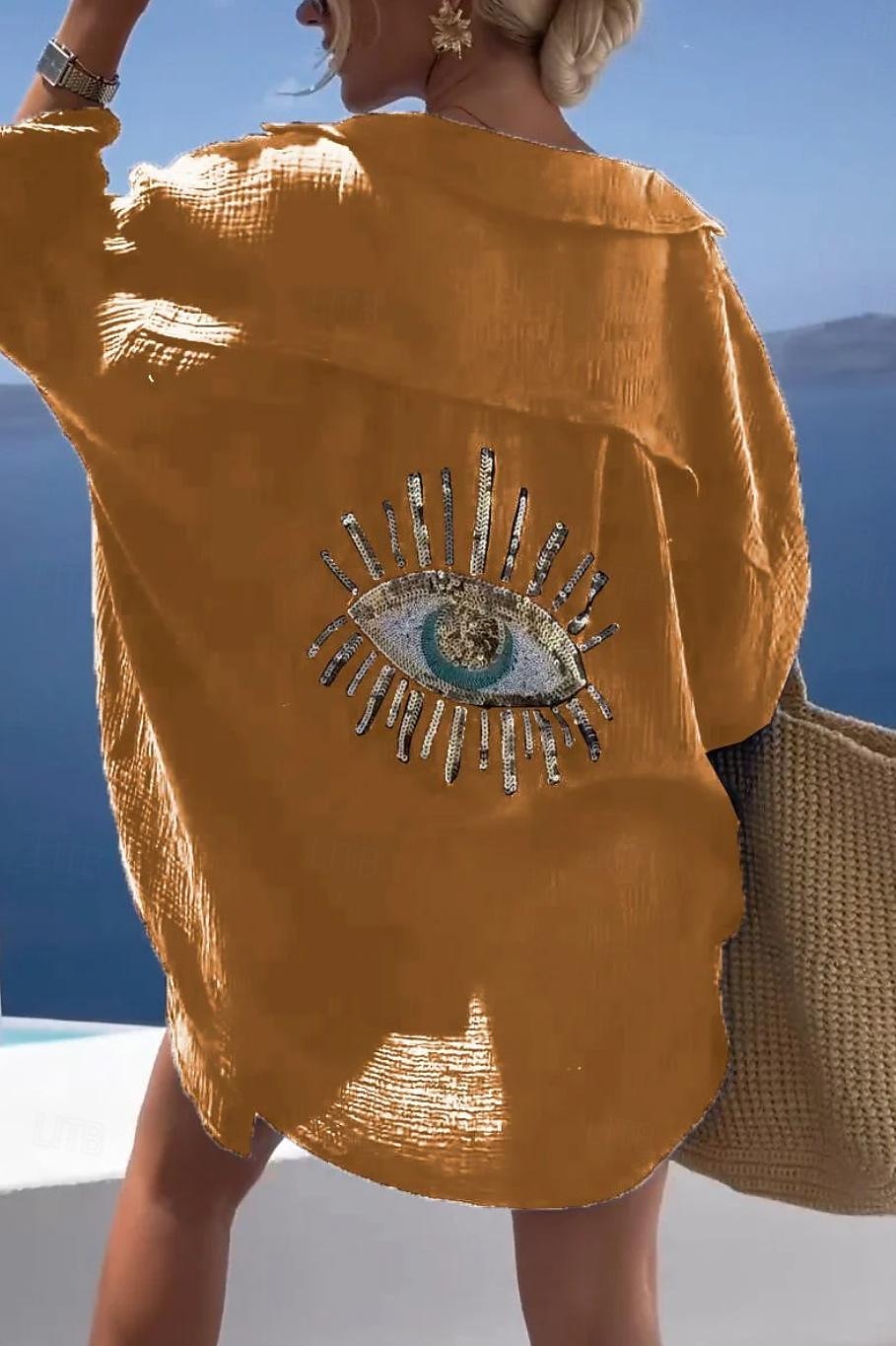 Women's Shirt Linen-Inspired Shirts Button Up Blouse Graphic Casual Beach Long Sleeve Shirt Collar Long Tops Vacation Going out Buttons Print Black White Yellow Pink Orange Spring & Fall 2025 - $36.99 –P7