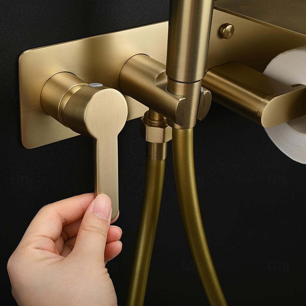 Brushed Grey Bidet Sprayer Concealed Button Brass Valve with Commodity Shelf Paper Holder Plastic Sprayer PVC Hose 2025 - $283.49 –P7
