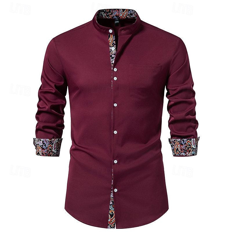 Per uomo Camicia Camicia con colletto cinese Camicia con colletto alla coreana Camicia Estiva Camicia casual Camicia da Spiaggia Nero Bianco Vino Manica Lunga Paisley Blocco di colori Colletto alla del 2026 a $36.99 –P11