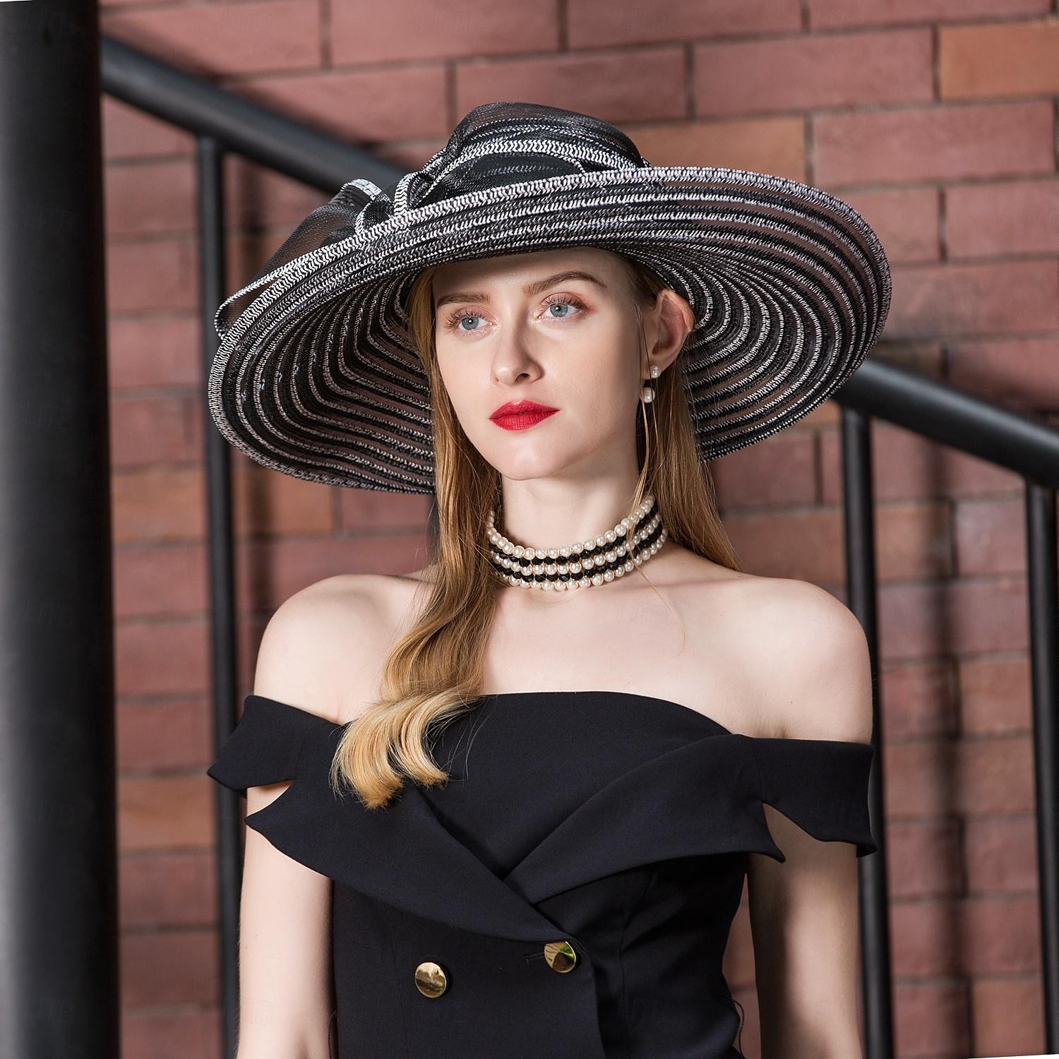 cappelli copricapo cappello a secchiello in fibra cappello floscio cappello da sole da sposa casual elegante matrimonio con copricapo bowknot copricapo del 2025 a $42.99 –P2