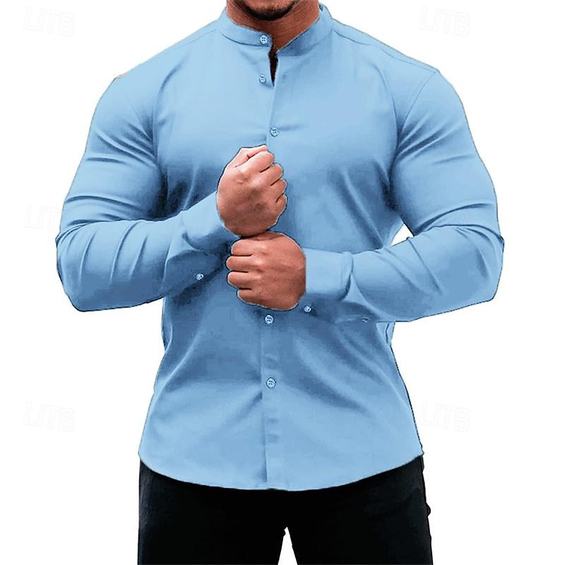 Herre Skjorte Sommerskjorte Uformell skjorte Strandskjorte Skjorte med knapper Svart Hvit Vin Navyblå Himmelblå Langermet عادي bestefars krage Båndkrage Feriereise Hawaiisk Klær Polyester Mote Fritid 2026 - $26.99 –P14