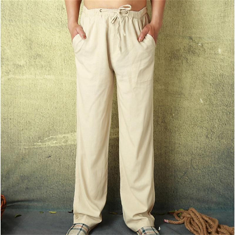 Men's Linen Pants Trousers Summer Pants Beach Pants Pocket Drawstring Elastic Waist Plain Comfort Breathable Vacation Daily Holiday Hawaiian Boho ArmyGreen Black 2025 - $21.99 –P5