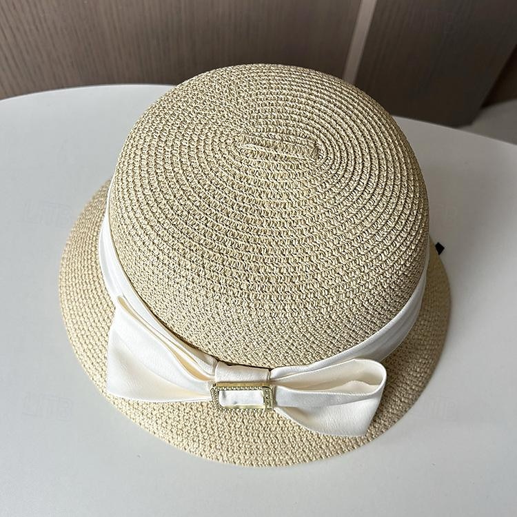Palarie Veșminte de cap Poliester Paie Clop Paie Căciulă Palarie de soare Casual Concediu Elegant Retro Cu Funde Culoare Pură Diadema Articole Pentru Cap 2025 - $22.99 –P3