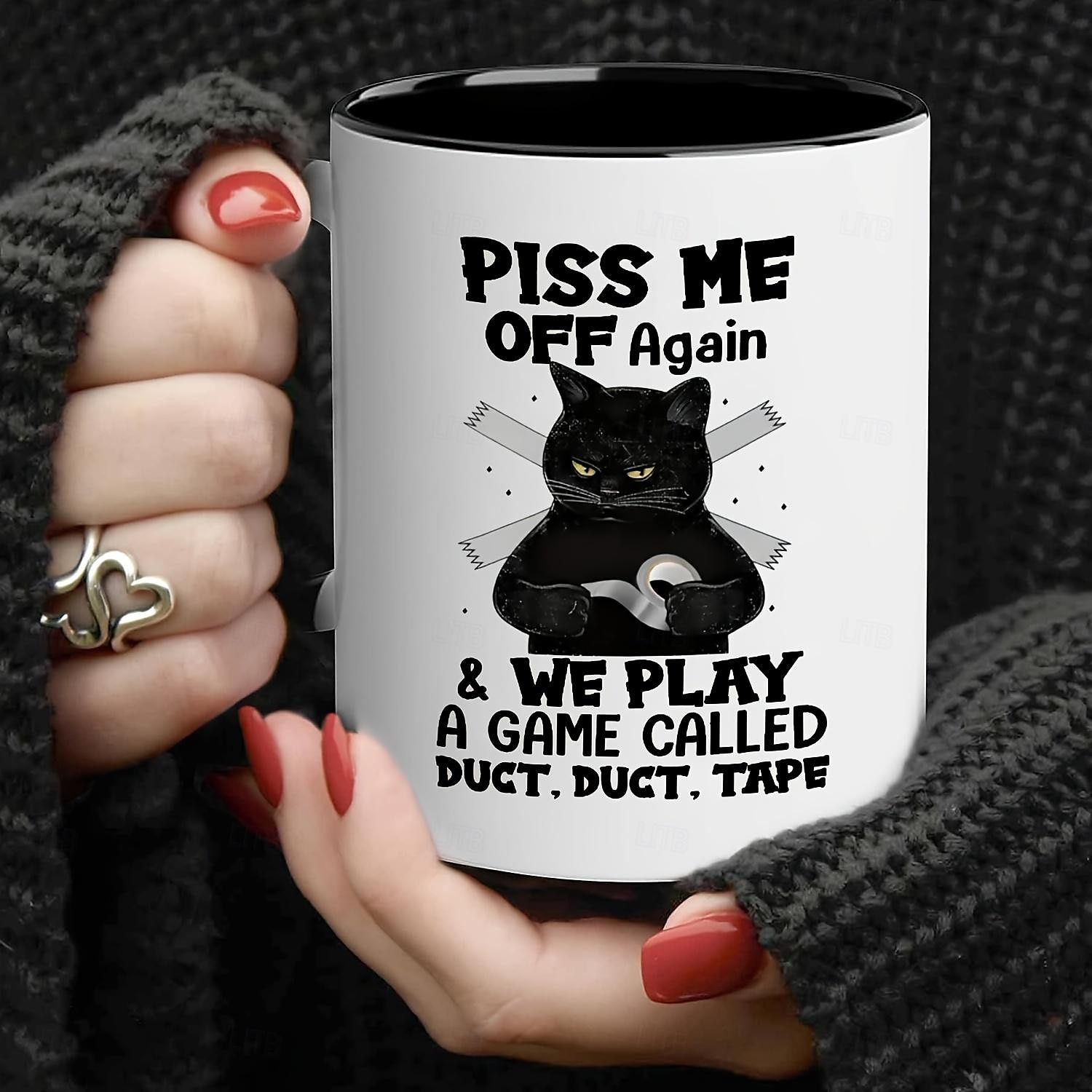 Tazza da caffè in ceramica da 1 pezzo da 11 once con design di gatto nero per uso domestico e in ufficio: regalo perfetto per gli amanti del caffè del 2025 a $9.99 –P1