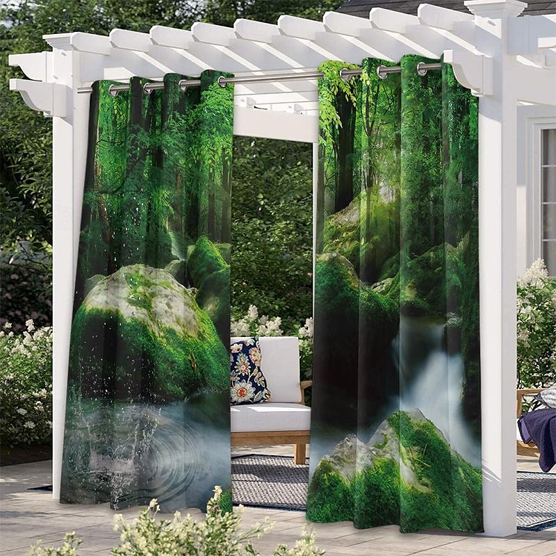 Cortinas exteriores para patio, opacas impermeables, cubierta exterior para cenador, pabellón, pérgola, cenador, solárium, 2 paneles, cascada río 2025 - $31.99 –P19