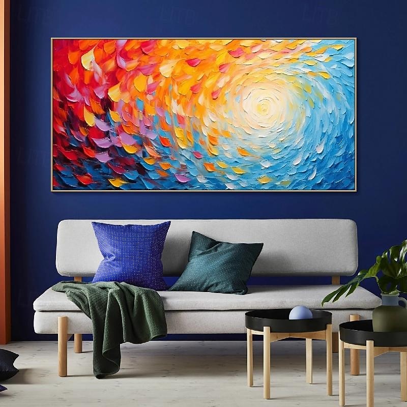 flammande solmålning på duk handmålad färgglad strålande solkonst texturerad väggkonst boho canvas väggkonst färgglad textur oljemålning för vardagsrumskonst fantastisk heminredning 2025 - $108.99 –P6