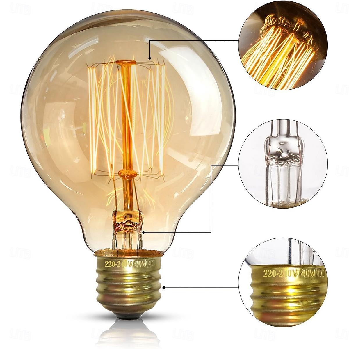 1/2pcs 40W Edison Bulb G80 G95 G125 Dimmable Retro Bulb E27/E26 Base Antique Straight Bulb Amber Glass 2200k Warm Yellow Incandescent Bulb Used for Home Lighting Decoration AC110V AC220V 2025 - $8.49 –P3