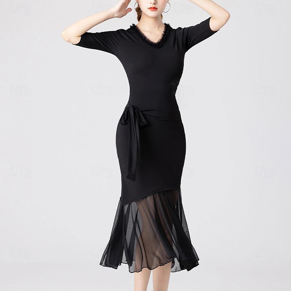 Dans Latin Dans de Societate Rochie Culoare Pură Despicare Tul Pentru femei Performanță Antrenament Manșon Jumate Înalt Amestec Bumbac 2025 - $37.99 –P4