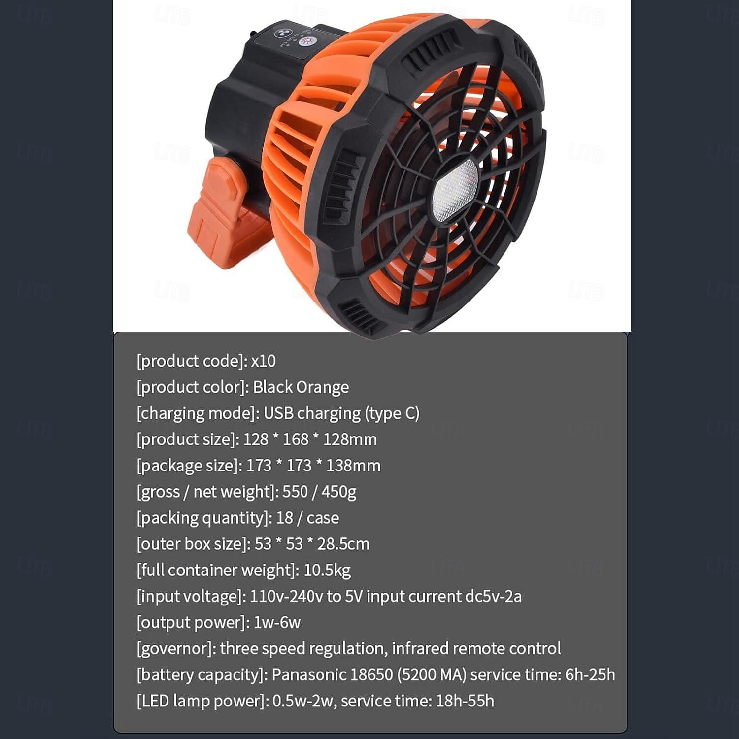 Battery Operated Fan with Light for Camping Tent & Hammock, 2 in 1 Remote USB Rechargeable Small Desk Fan With LED Lighting & Hanging Hook for Outdoor Camping, Office 2025 - $45.99 –P1