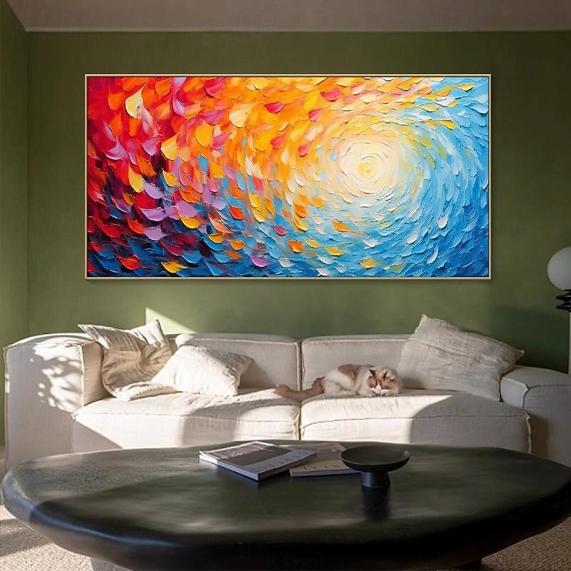 flammande solmålning på duk handmålad färgglad strålande solkonst texturerad väggkonst boho canvas väggkonst färgglad textur oljemålning för vardagsrumskonst fantastisk heminredning 2025 - $108.99 –P2