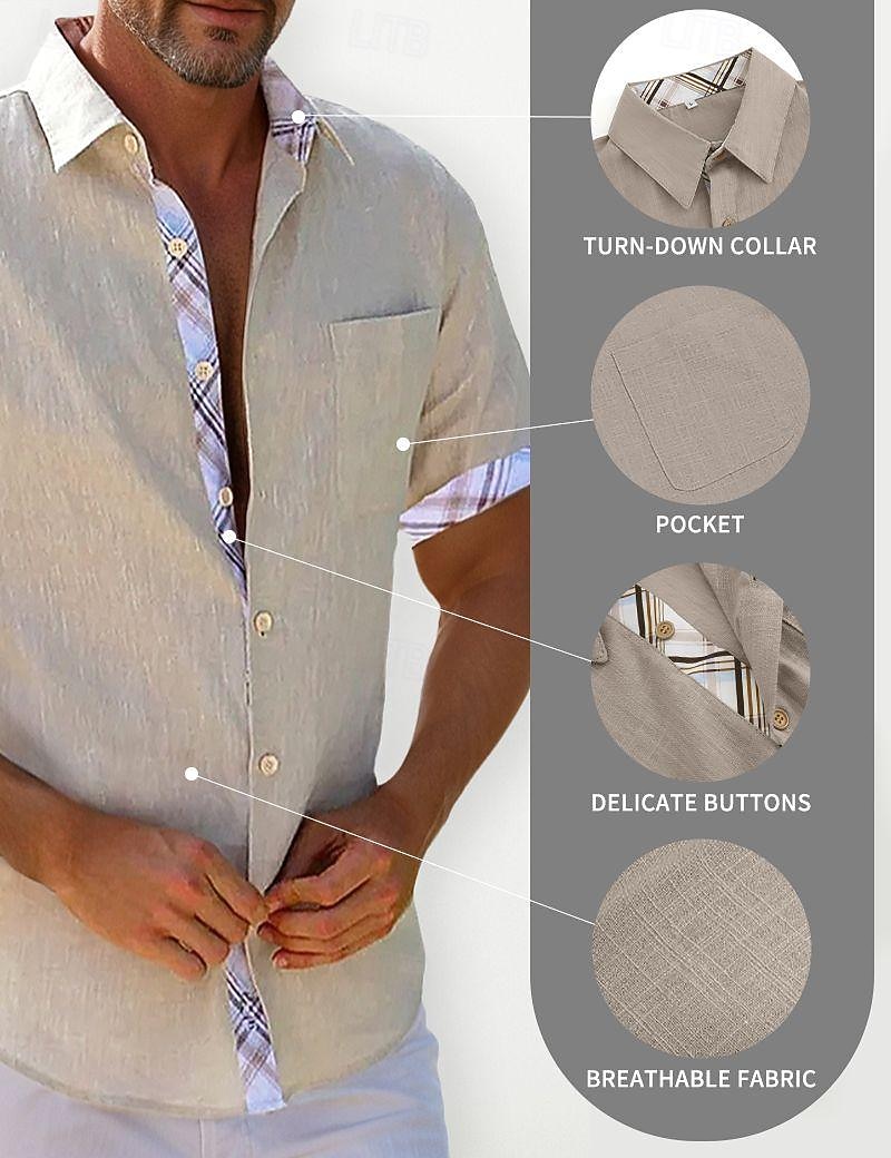 Homme Chemise Lin Chemisette Chemise d'été Tenues de plage Chemise décontractée Chemise boutonnée Plein Vacances Curise Blanche Bleu Vert Kaki Manche Courte Revers Printemps été Vêtement Tenue Poche de 2025 ? $21.99 –P1